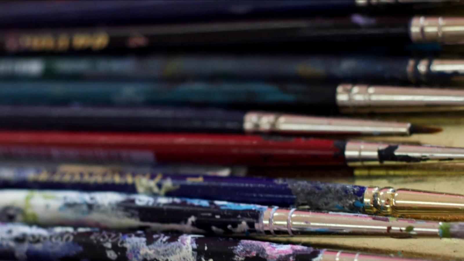 Paint brushes on the studio table