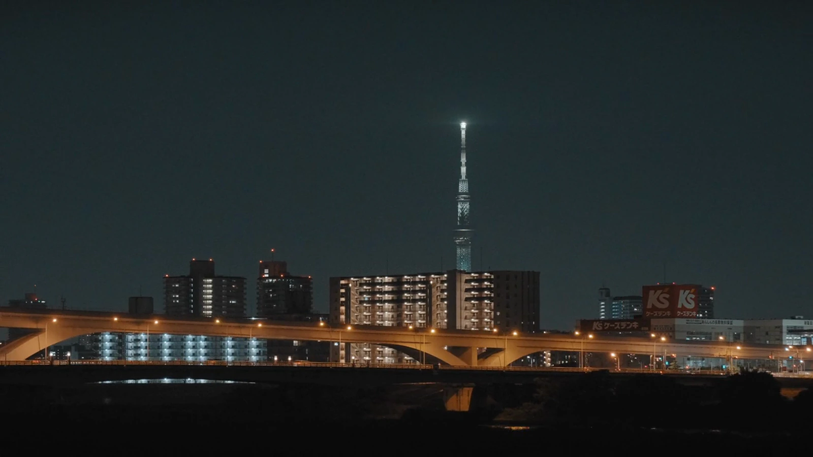 Tokyo Skytree across the river at night